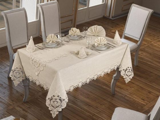French Guipure Miray Table Cloth - Cream