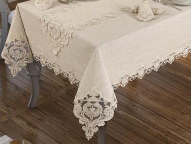 French Guipure Miray Table Cloth - Cream - Thumbnail