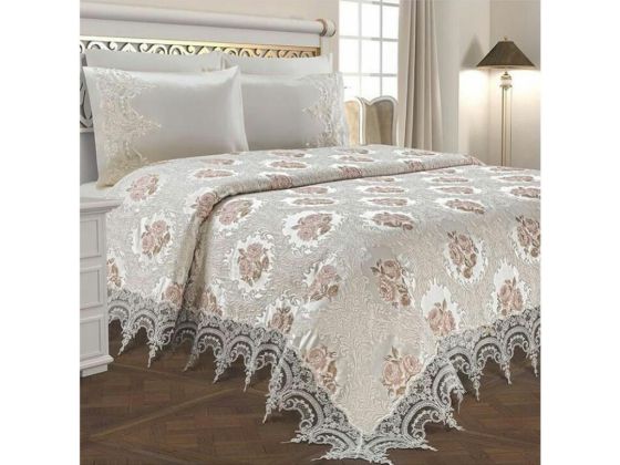 French Guipure Sudem Bedspread Set Cream