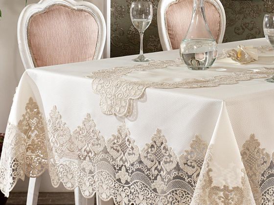  French Guipure Yakut Tablecloth Set 26 Pieces 4 Colors