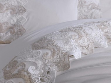 French Lace Buğlem Dowry Duvet Cover Set Cream - Thumbnail