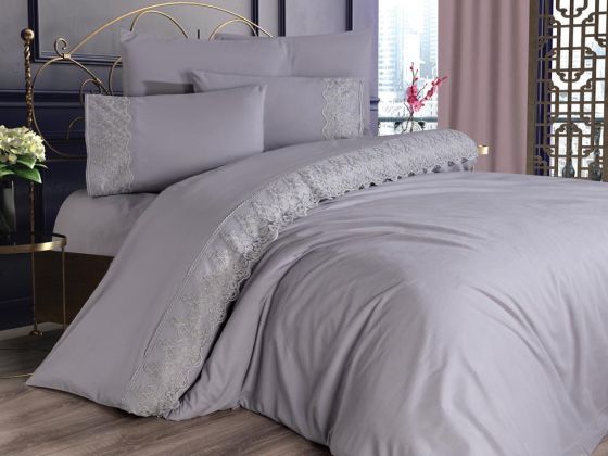 French Lace Legend Dowry Duvet Cover Set Gray