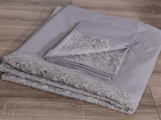 French Lace Legend Dowry Duvet Cover Set Gray