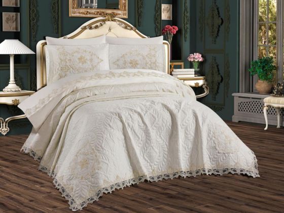 French Lace Omara 3 Piece Bedspread Set Cream