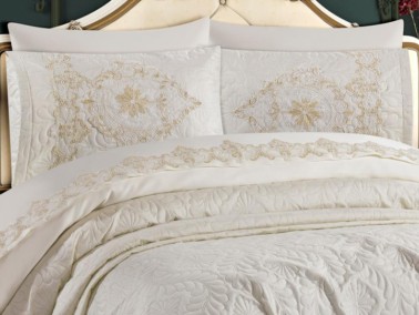 French Lace Omara 3 Piece Bedspread Set Cream - Thumbnail