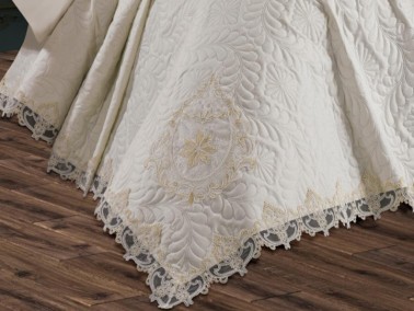 French Lace Omara 3 Piece Bedspread Set Cream - Thumbnail