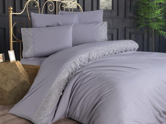 French Lace Wave Dowry Duvet Cover Set Gray