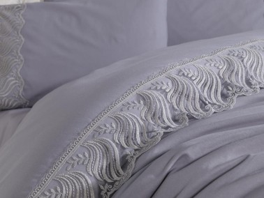 French Lace Wave Dowry Duvet Cover Set Gray - Thumbnail