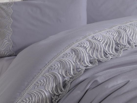 French Lace Wave Dowry Duvet Cover Set Gray