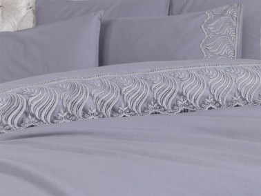 French Lace Wave Dowry Duvet Cover Set Gray - Thumbnail
