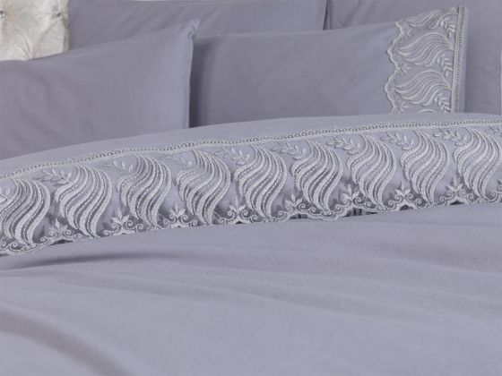 French Lace Wave Dowry Duvet Cover Set Gray