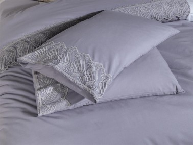 French Lace Wave Dowry Duvet Cover Set Gray - Thumbnail
