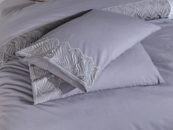 French Lace Wave Dowry Duvet Cover Set Gray