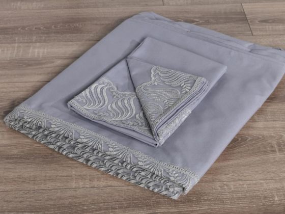 French Lace Wave Dowry Duvet Cover Set Gray