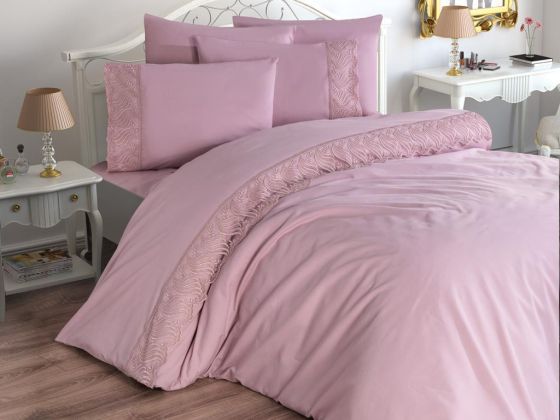 French Lace Wave Dowry Duvet Cover Set Powder