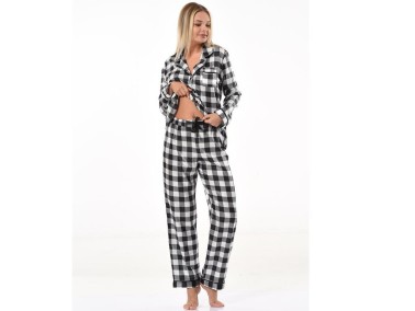 Gabrielle Satin Pajamas Set 5632 Gingham Gray - Thumbnail