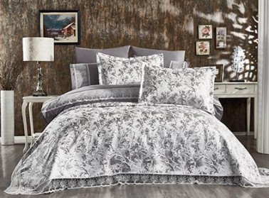 Dowry World - طقم مفارش سرير عرائسي 9 قطع رمادي Garden Dowry World - طقم مفارش سرير عرائسي 9 قطع رمادي Garden