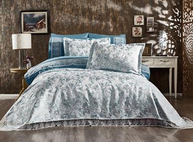 Dowry World - طقم مفارش سرير عرائسي 9 قطع تركواز Garden Dowry World - طقم مفارش سرير عرائسي 9 قطع تركواز Garden