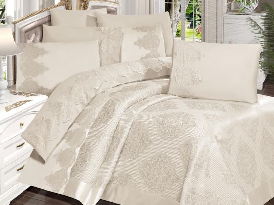 Garden Cotton Lacy Bedspread Set Cream