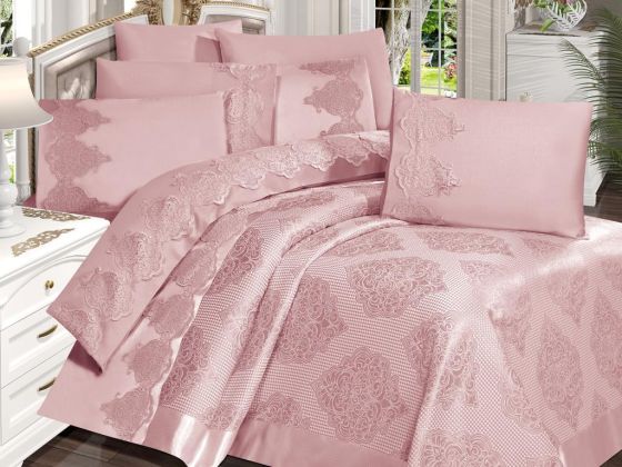 Garden Cotton Lacy Bedspread Set Powder