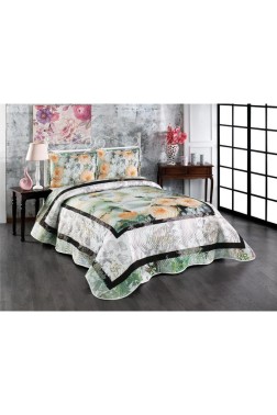 Gardenya Quilted Bedspread Set 3pcs, Coverlet 240x250, Pillowcase 50x70, Double Size, Green - Thumbnail