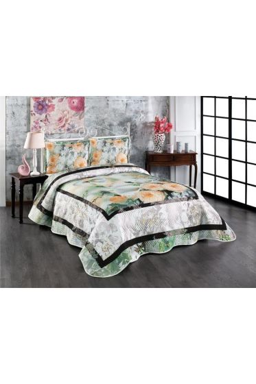 Gardenya Quilted Bedspread Set 3pcs, Coverlet 240x250, Pillowcase 50x70, Double Size, Green