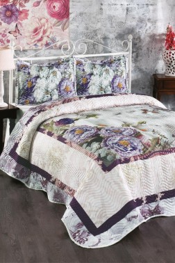 Gardenya Quilted Bedspread Set 3pcs, Coverlet 240x250, Pillowcase 50x70, Double Size, Lilac - Thumbnail