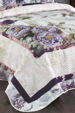 Gardenya Quilted Bedspread Set 3pcs, Coverlet 240x250, Pillowcase 50x70, Double Size, Lilac - Thumbnail