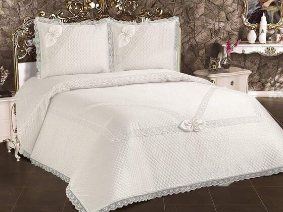 Gelincik Quilted French Guipure Bedspread Cream