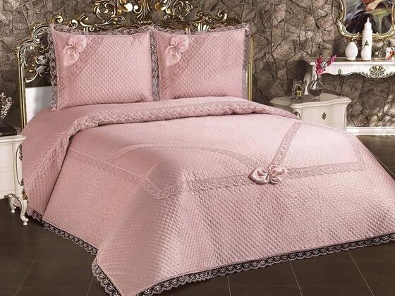 Gelincik Quilted French Guipure Bedspread Powder