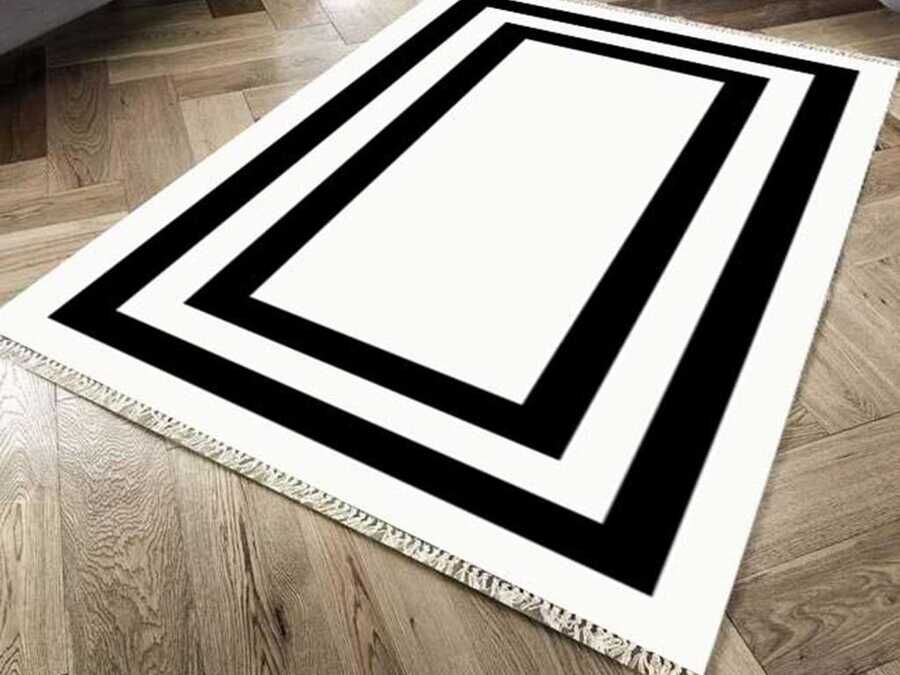 سجاد مخملي بطباعة رقمية غير قابل للانزلاق أبيض Geometric 100x200 cm