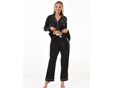 Gisele Satin Pajamas Set 5601 Black - Thumbnail