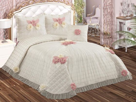 Gloria Quilted Double Bedspread Set Cream