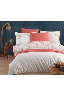 Glory Embroidered 100% Cotton Duvet Cover Set, Duvet Cover 200x220, Sheet 240x260, Double Size, Full Size Ecru - Thumbnail