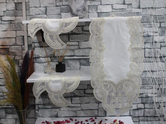 Göksu Embroidered Bedroom and Living Room Set Cream Gold