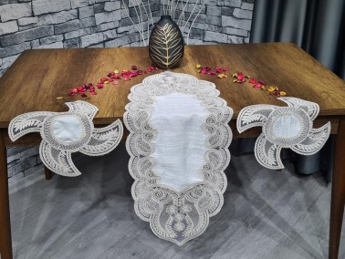 Göksu Embroidered Bedroom and Living Room Set Cream Platinum - Thumbnail