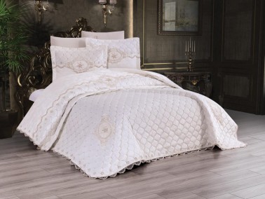 Gold Quilted Double Bedspread Cream - Thumbnail