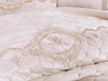 Gold Quilted Double Bedspread Cream - Thumbnail