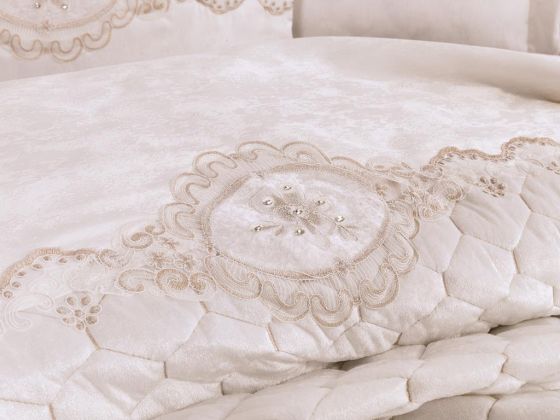Gold Quilted Double Bedspread Cream
