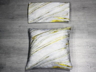 Gold Line 2 Pcs Velvet Pillow Cover Cream - Thumbnail