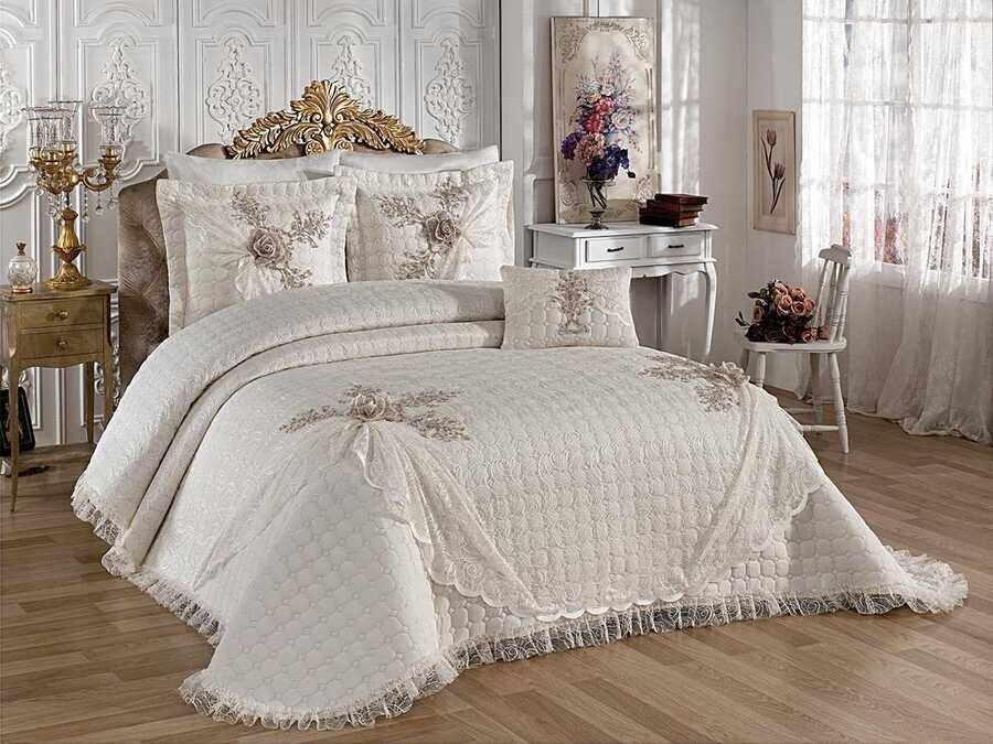 Çeyiz Diyarı - Goncagül Double Bedspread - Cream Çeyiz Diyarı - Goncagül Double Bedspread - Cream
