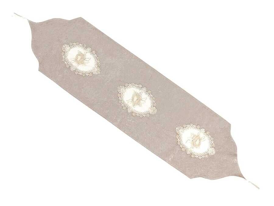  Goncagül Lux Applique Velvet Runner Gray - Thumbnail