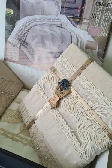 Great Wedding Set 10pcs, Coverlet 265x265, Blanket 220x240, Duvet Cover Set 200x220, Full Bed, Double Size, Cappucino