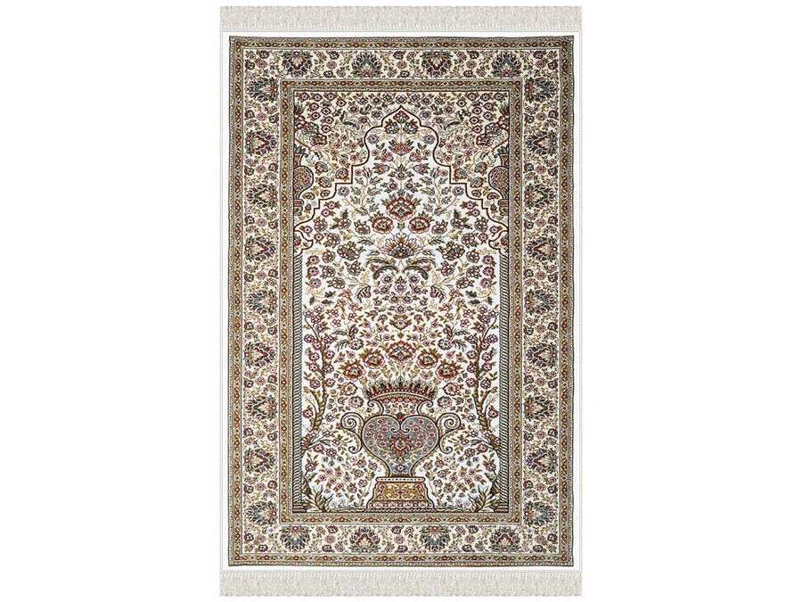 Gülsüm Velvet Prayer Rug Beige - Thumbnail