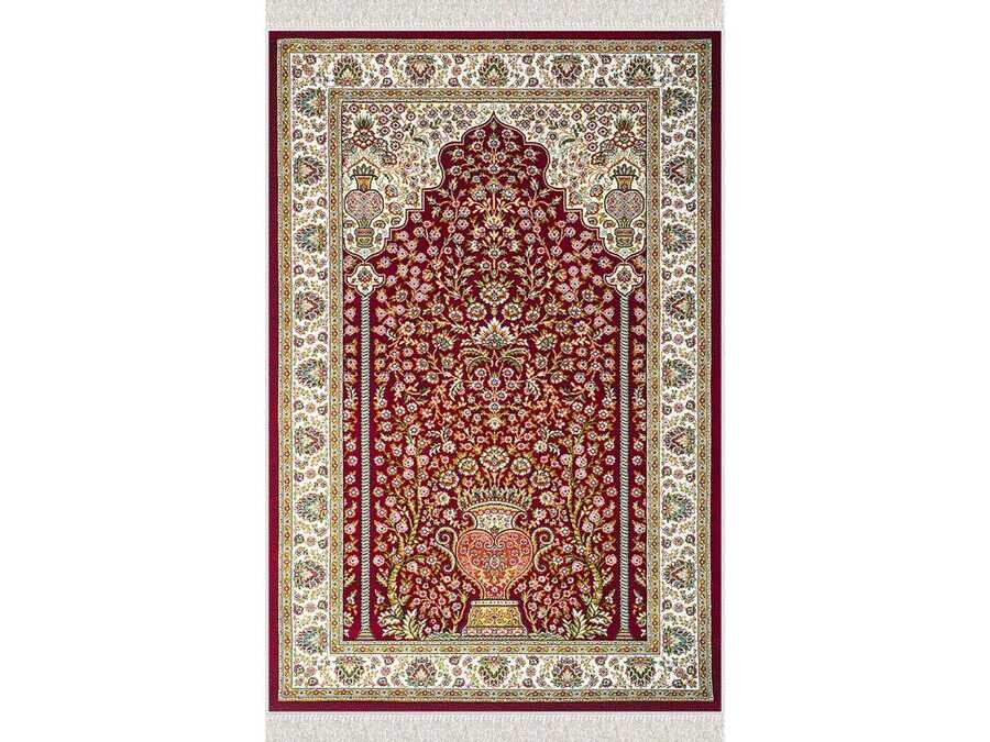 Gülsüm Velvet Prayer Rug - Claret Red - Thumbnail