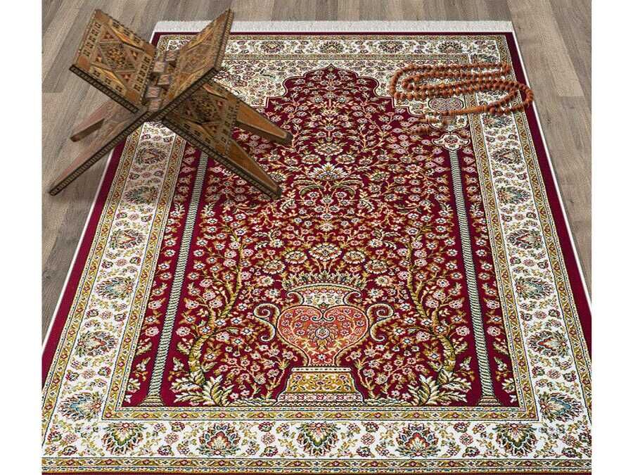Gülsüm Velvet Prayer Rug - Claret Red