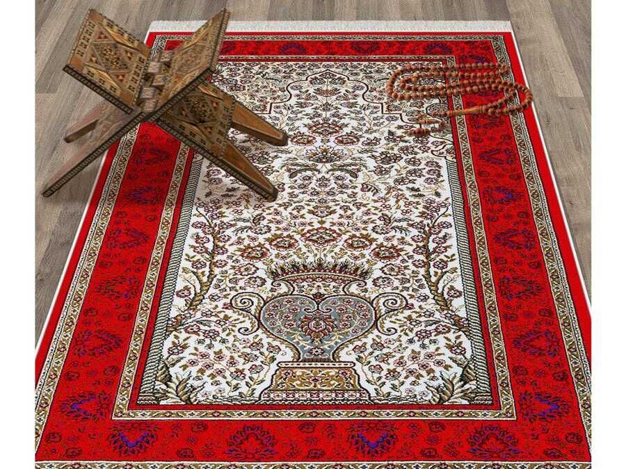 Gülsüm Velvet Prayer Rug Red