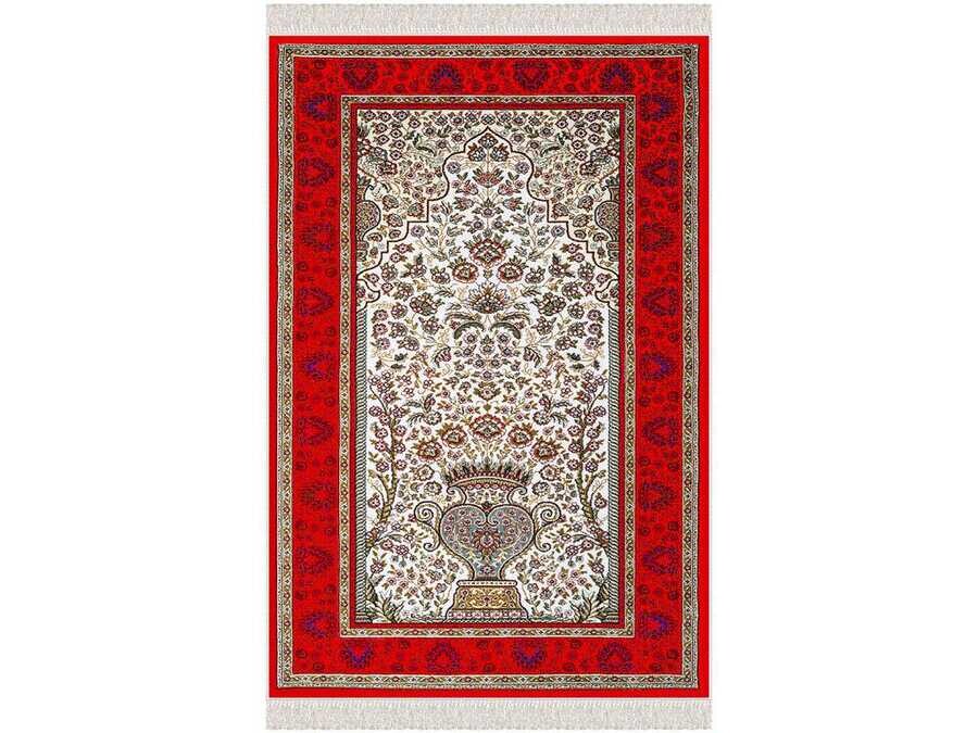 Gülsüm Velvet Prayer Rug Red - Thumbnail