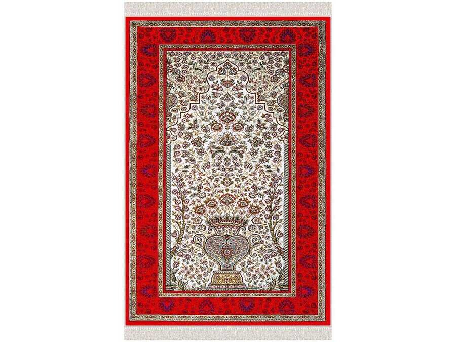 Gülsüm Velvet Prayer Rug Red - Thumbnail