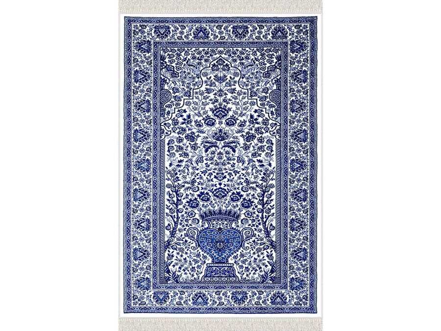 Gülsüm Velvet Prayer Rug Blue - Thumbnail